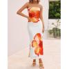 imageZESICA Womens Boho Floral Strapless Maxi Dress 2025 Summer Off Shoulder Bodycon Beach Party Long DressesOrange