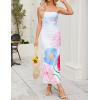 imageZESICA Womens Boho Floral Strapless Maxi Dress 2025 Summer Off Shoulder Bodycon Beach Party Long DressesSky