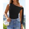 imageZESICA Womens Off Shoulder Tops 2025 Summer Sleeveless Knit Slim Fit Cute T Shirts Going Out Tank TopBlack