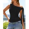 imageZESICA Womens Off Shoulder Tops 2025 Summer Sleeveless Knit Slim Fit Cute T Shirts Going Out Tank TopBlack