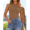 imageZESICA Womens Off Shoulder Tops 2025 Summer Sleeveless Knit Slim Fit Cute T Shirts Going Out Tank TopMocha