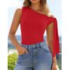imageZESICA Womens Off Shoulder Tops 2025 Summer Sleeveless Knit Slim Fit Cute T Shirts Going Out Tank TopRed
