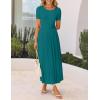 imageZESICA Womens Summer Short Sleeve Maxi Dress 2025 Casual Crewneck Pleated A Line Flowy Long Dresses with PocketsAqua