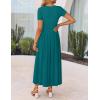 imageZESICA Womens Summer Short Sleeve Maxi Dress 2025 Casual Crewneck Pleated A Line Flowy Long Dresses with PocketsAqua