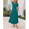 imageZESICA Womens Summer Short Sleeve Maxi Dress 2025 Casual Crewneck Pleated A Line Flowy Long Dresses with PocketsAqua