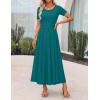 imageZESICA Womens Summer Short Sleeve Maxi Dress 2025 Casual Crewneck Pleated A Line Flowy Long Dresses with PocketsAqua