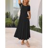 imageZESICA Womens Summer Short Sleeve Maxi Dress 2025 Casual Crewneck Pleated A Line Flowy Long Dresses with PocketsBlack