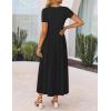 imageZESICA Womens Summer Short Sleeve Maxi Dress 2025 Casual Crewneck Pleated A Line Flowy Long Dresses with PocketsBlack