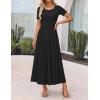 imageZESICA Womens Summer Short Sleeve Maxi Dress 2025 Casual Crewneck Pleated A Line Flowy Long Dresses with PocketsBlack