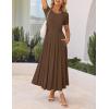 imageZESICA Womens Summer Short Sleeve Maxi Dress 2025 Casual Crewneck Pleated A Line Flowy Long Dresses with PocketsCoffee