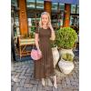 imageZESICA Womens Summer Short Sleeve Maxi Dress 2025 Casual Crewneck Pleated A Line Flowy Long Dresses with PocketsCoffee
