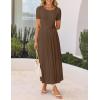 imageZESICA Womens Summer Short Sleeve Maxi Dress 2025 Casual Crewneck Pleated A Line Flowy Long Dresses with PocketsCoffee