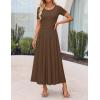 imageZESICA Womens Summer Short Sleeve Maxi Dress 2025 Casual Crewneck Pleated A Line Flowy Long Dresses with PocketsCoffee