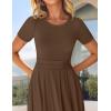 imageZESICA Womens Summer Short Sleeve Maxi Dress 2025 Casual Crewneck Pleated A Line Flowy Long Dresses with PocketsCoffee
