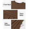imageZESICA Womens Summer Short Sleeve Maxi Dress 2025 Casual Crewneck Pleated A Line Flowy Long Dresses with PocketsCoffee