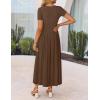 imageZESICA Womens Summer Short Sleeve Maxi Dress 2025 Casual Crewneck Pleated A Line Flowy Long Dresses with PocketsCoffee