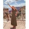 imageZESICA Womens Summer Short Sleeve Maxi Dress 2025 Casual Crewneck Pleated A Line Flowy Long Dresses with PocketsCoffee