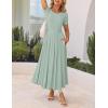 imageZESICA Womens Summer Short Sleeve Maxi Dress 2025 Casual Crewneck Pleated A Line Flowy Long Dresses with PocketsGreen