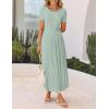 imageZESICA Womens Summer Short Sleeve Maxi Dress 2025 Casual Crewneck Pleated A Line Flowy Long Dresses with PocketsGreen