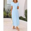 imageZESICA Womens Summer Short Sleeve Maxi Dress 2025 Casual Crewneck Pleated A Line Flowy Long Dresses with PocketsLight Blue