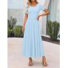 imageZESICA Womens Summer Short Sleeve Maxi Dress 2025 Casual Crewneck Pleated A Line Flowy Long Dresses with PocketsLight Blue