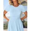 imageZESICA Womens Summer Short Sleeve Maxi Dress 2025 Casual Crewneck Pleated A Line Flowy Long Dresses with PocketsLight Blue