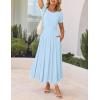 imageZESICA Womens Summer Short Sleeve Maxi Dress 2025 Casual Crewneck Pleated A Line Flowy Long Dresses with PocketsLight Blue