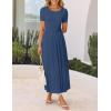 imageZESICA Womens Summer Short Sleeve Maxi Dress 2025 Casual Crewneck Pleated A Line Flowy Long Dresses with PocketsNavy
