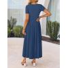 imageZESICA Womens Summer Short Sleeve Maxi Dress 2025 Casual Crewneck Pleated A Line Flowy Long Dresses with PocketsNavy