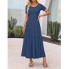 imageZESICA Womens Summer Short Sleeve Maxi Dress 2025 Casual Crewneck Pleated A Line Flowy Long Dresses with PocketsNavy