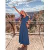 imageZESICA Womens Summer Short Sleeve Maxi Dress 2025 Casual Crewneck Pleated A Line Flowy Long Dresses with PocketsNavy