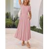 imageZESICA Womens Summer Short Sleeve Maxi Dress 2025 Casual Crewneck Pleated A Line Flowy Long Dresses with PocketsPink