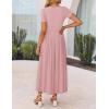 imageZESICA Womens Summer Short Sleeve Maxi Dress 2025 Casual Crewneck Pleated A Line Flowy Long Dresses with PocketsPink