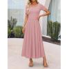 imageZESICA Womens Summer Short Sleeve Maxi Dress 2025 Casual Crewneck Pleated A Line Flowy Long Dresses with PocketsPink