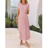 imageZESICA Womens Summer Short Sleeve Maxi Dress 2025 Casual Crewneck Pleated A Line Flowy Long Dresses with PocketsPink