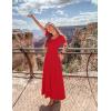 imageZESICA Womens Summer Short Sleeve Maxi Dress 2025 Casual Crewneck Pleated A Line Flowy Long Dresses with PocketsRed