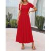 imageZESICA Womens Summer Short Sleeve Maxi Dress 2025 Casual Crewneck Pleated A Line Flowy Long Dresses with PocketsRed