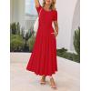 imageZESICA Womens Summer Short Sleeve Maxi Dress 2025 Casual Crewneck Pleated A Line Flowy Long Dresses with PocketsRed