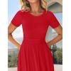 imageZESICA Womens Summer Short Sleeve Maxi Dress 2025 Casual Crewneck Pleated A Line Flowy Long Dresses with PocketsRed