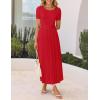 imageZESICA Womens Summer Short Sleeve Maxi Dress 2025 Casual Crewneck Pleated A Line Flowy Long Dresses with PocketsRed