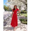imageZESICA Womens Summer Short Sleeve Maxi Dress 2025 Casual Crewneck Pleated A Line Flowy Long Dresses with PocketsRed
