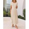 imageZESICA Womens Summer Short Sleeve Maxi Dress 2025 Casual Crewneck Pleated A Line Flowy Long Dresses with PocketsSandy