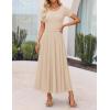 imageZESICA Womens Summer Short Sleeve Maxi Dress 2025 Casual Crewneck Pleated A Line Flowy Long Dresses with PocketsSandy