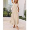 imageZESICA Womens Summer Short Sleeve Maxi Dress 2025 Casual Crewneck Pleated A Line Flowy Long Dresses with PocketsSandy