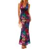 imageZESICA Womens 2025 Summer Bodycon Maxi Dress Sleeveless Halter Neck Floral Print Backless Wedding Guest Party Long DressesPurplered
