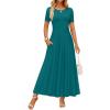 imageZESICA Womens Summer Short Sleeve Maxi Dress 2025 Casual Crewneck Pleated A Line Flowy Long Dresses with PocketsAqua