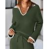 imageZESICA Womens Two Piece Sweater Lounge Sets Fall Winter Oversized Knit Pullover Wide Leg Pants OutfitsArmygreen