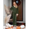 imageZESICA Womens Two Piece Sweater Lounge Sets Fall Winter Oversized Knit Pullover Wide Leg Pants OutfitsArmygreen