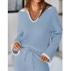 imageZESICA Womens Two Piece Sweater Lounge Sets Fall Winter Oversized Knit Pullover Wide Leg Pants OutfitsDustyblue