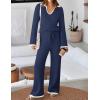 imageZESICA Womens Two Piece Sweater Lounge Sets Fall Winter Oversized Knit Pullover Wide Leg Pants OutfitsNavy
